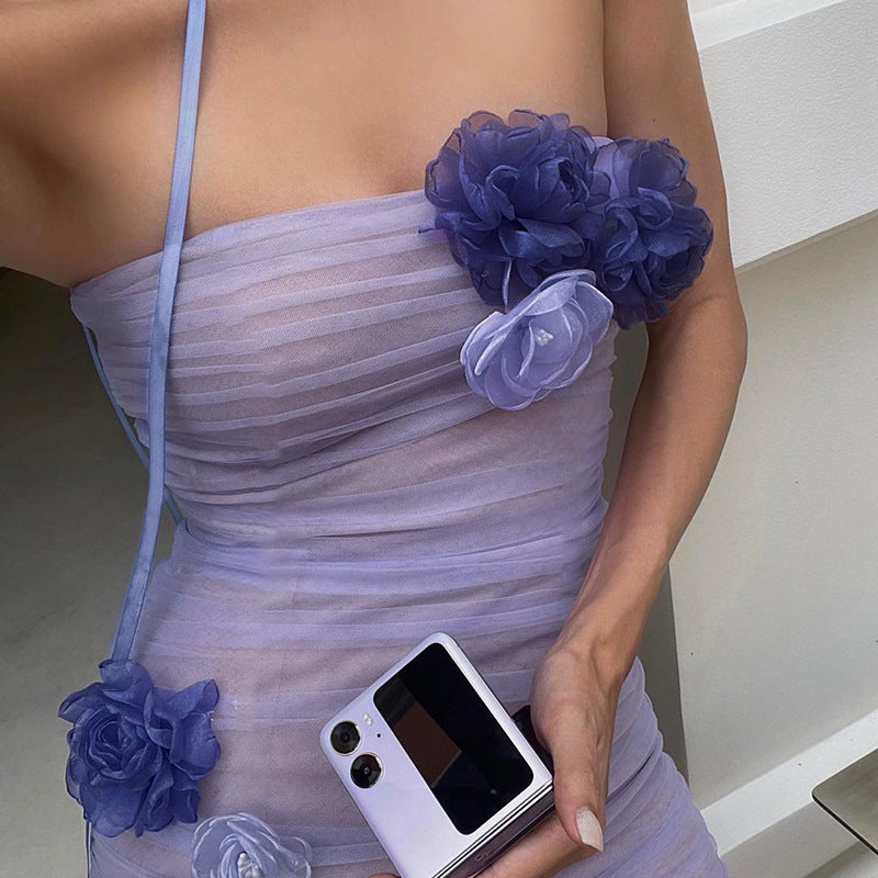 Pleated Applique Bodycon Dress