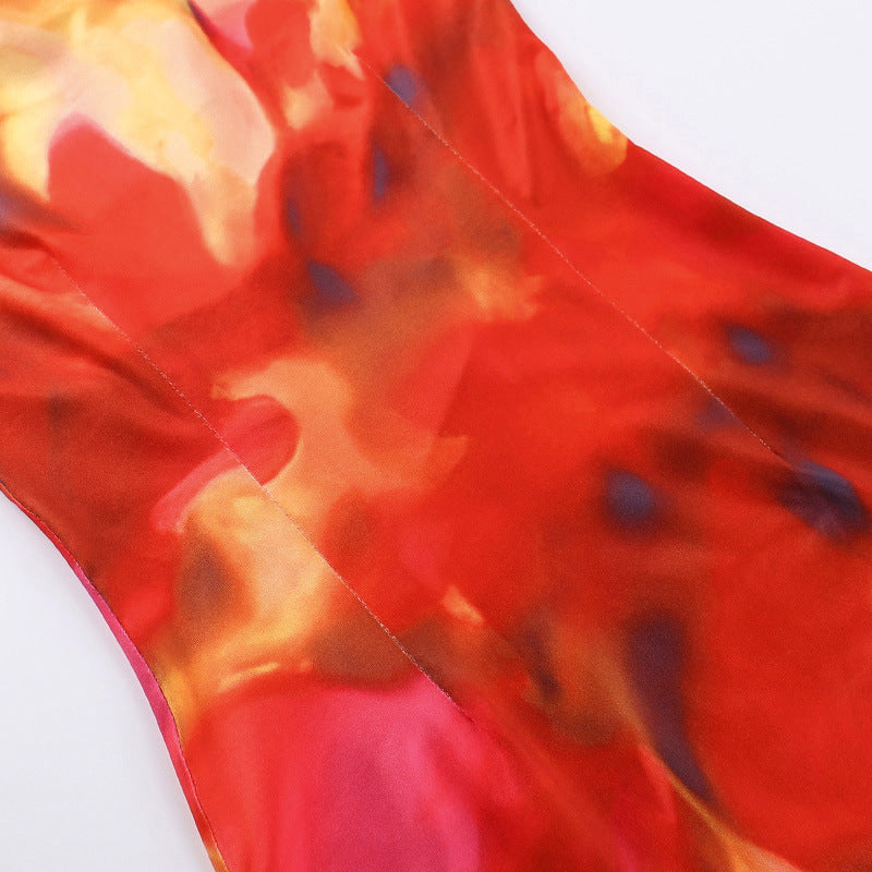 Shoulder Straps Sleeveless Abstract Print Bodycon Maxi Dress