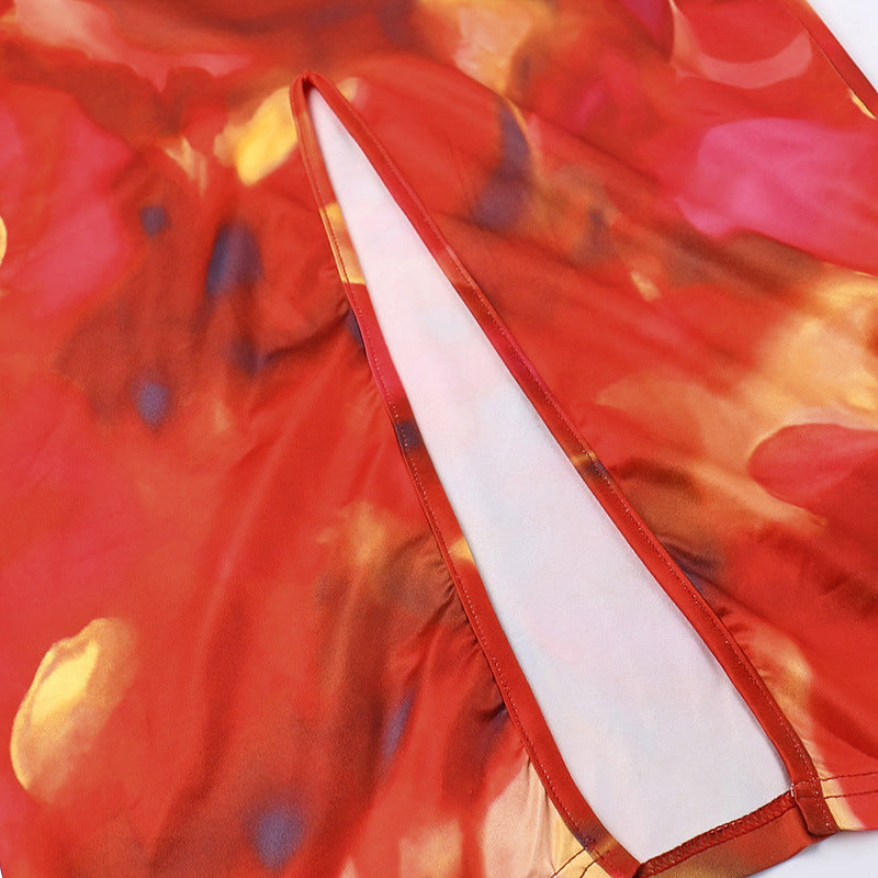 Shoulder Straps Sleeveless Abstract Print Bodycon Maxi Dress