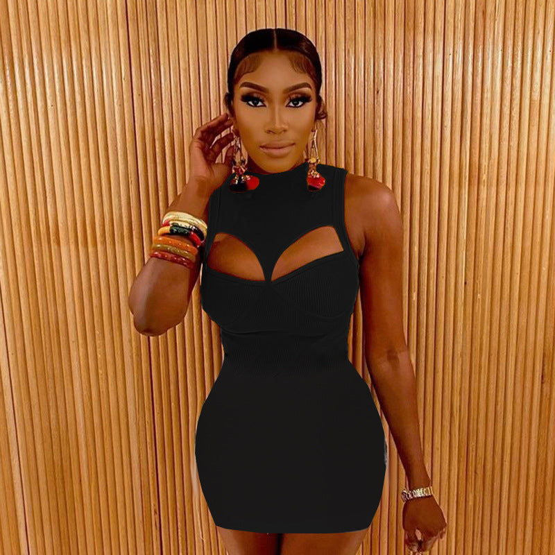 Mock Neck Cut Out Mini Bodycon Dress