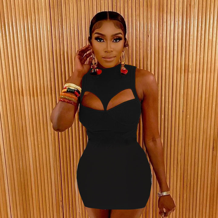 Mock Neck Cut Out Mini Bodycon Dress