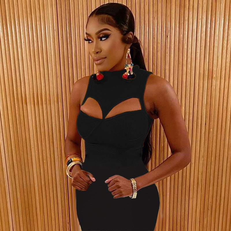 Mock Neck Cut Out Mini Bodycon Dress
