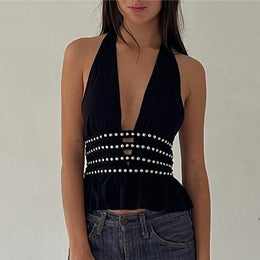 Women Solid Halter Neck Crop Top