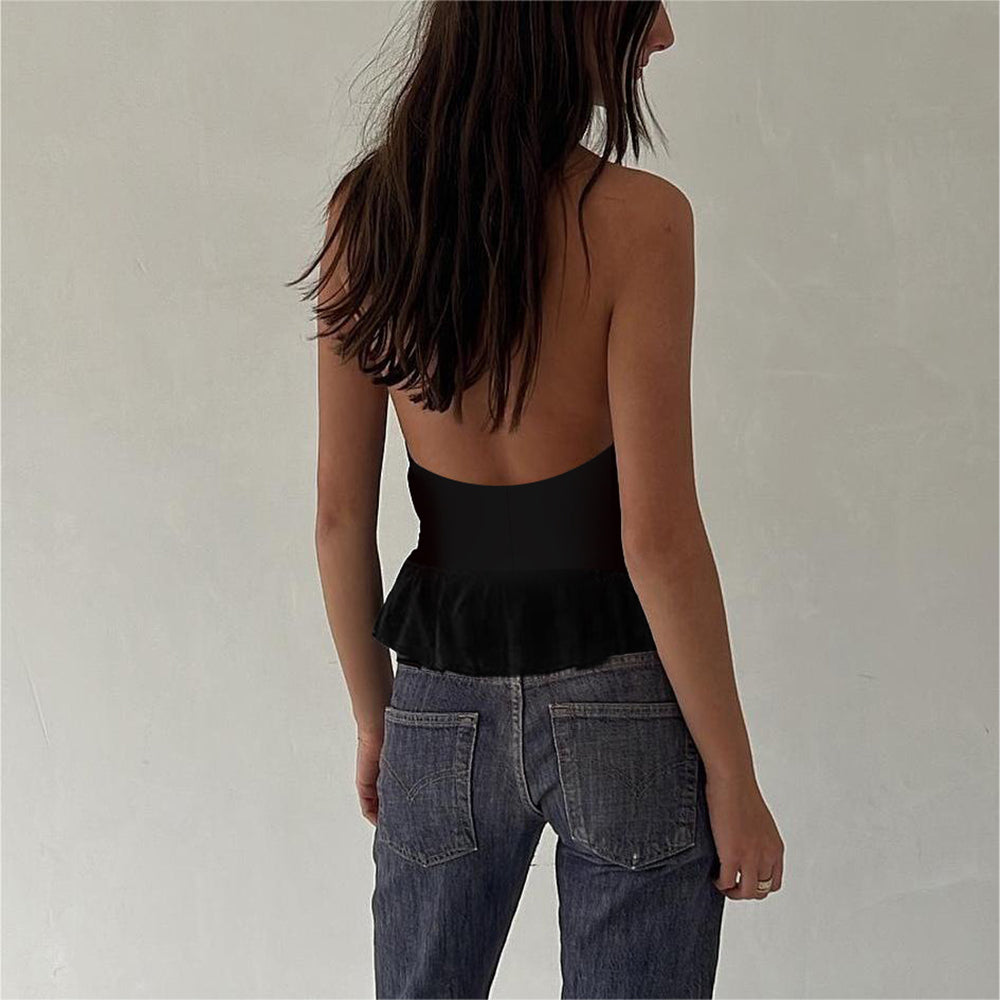 Women Solid Halter Neck Crop Top
