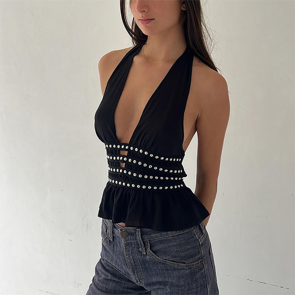 Women Solid Halter Neck Crop Top
