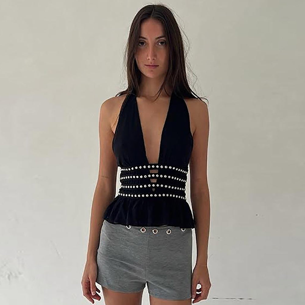 Women Solid Halter Neck Crop Top
