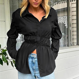 Women Cutaway Collar Solid Casual Shirt