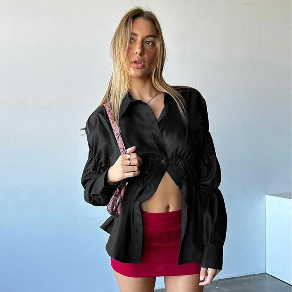 Women Cutaway Collar Solid Casual Shirt