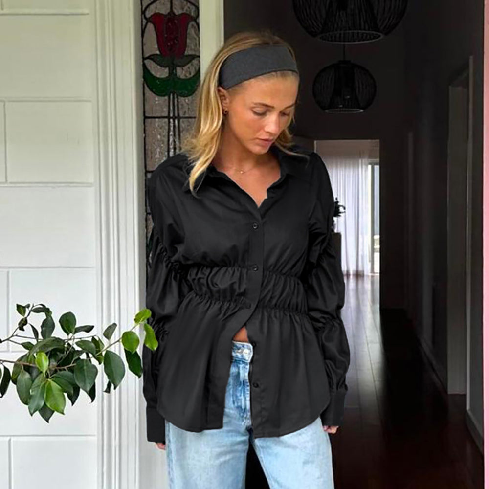 Women Cutaway Collar Solid Casual Shirt