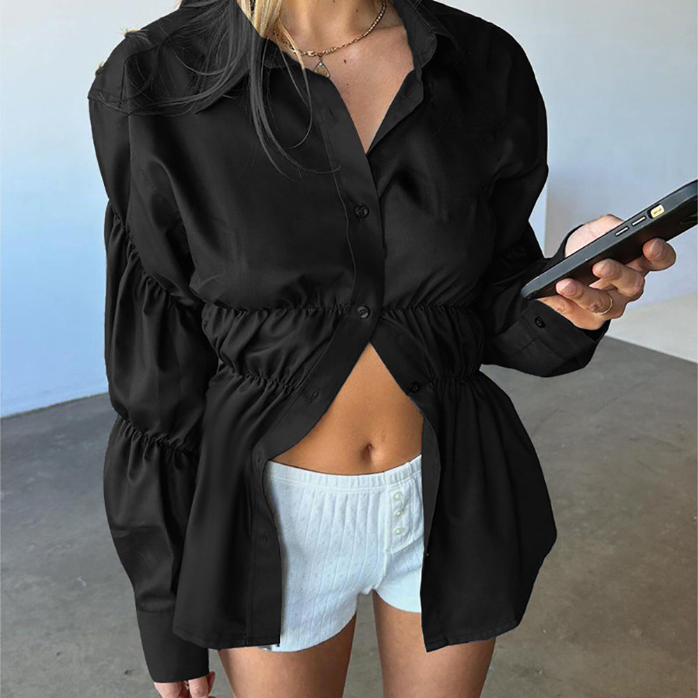 Women Cutaway Collar Solid Casual Shirt