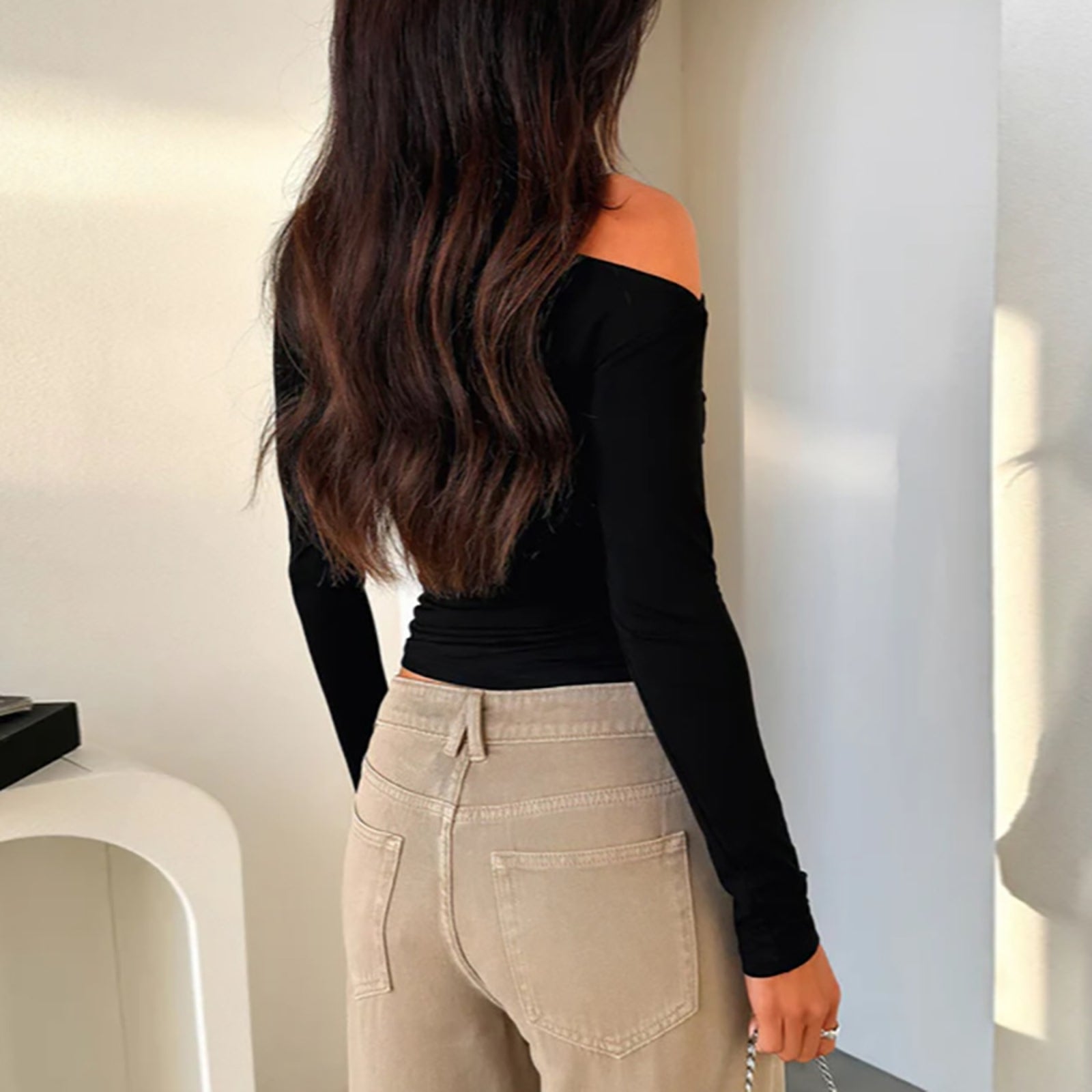 Women One Shoulder Extended Sleeves Top