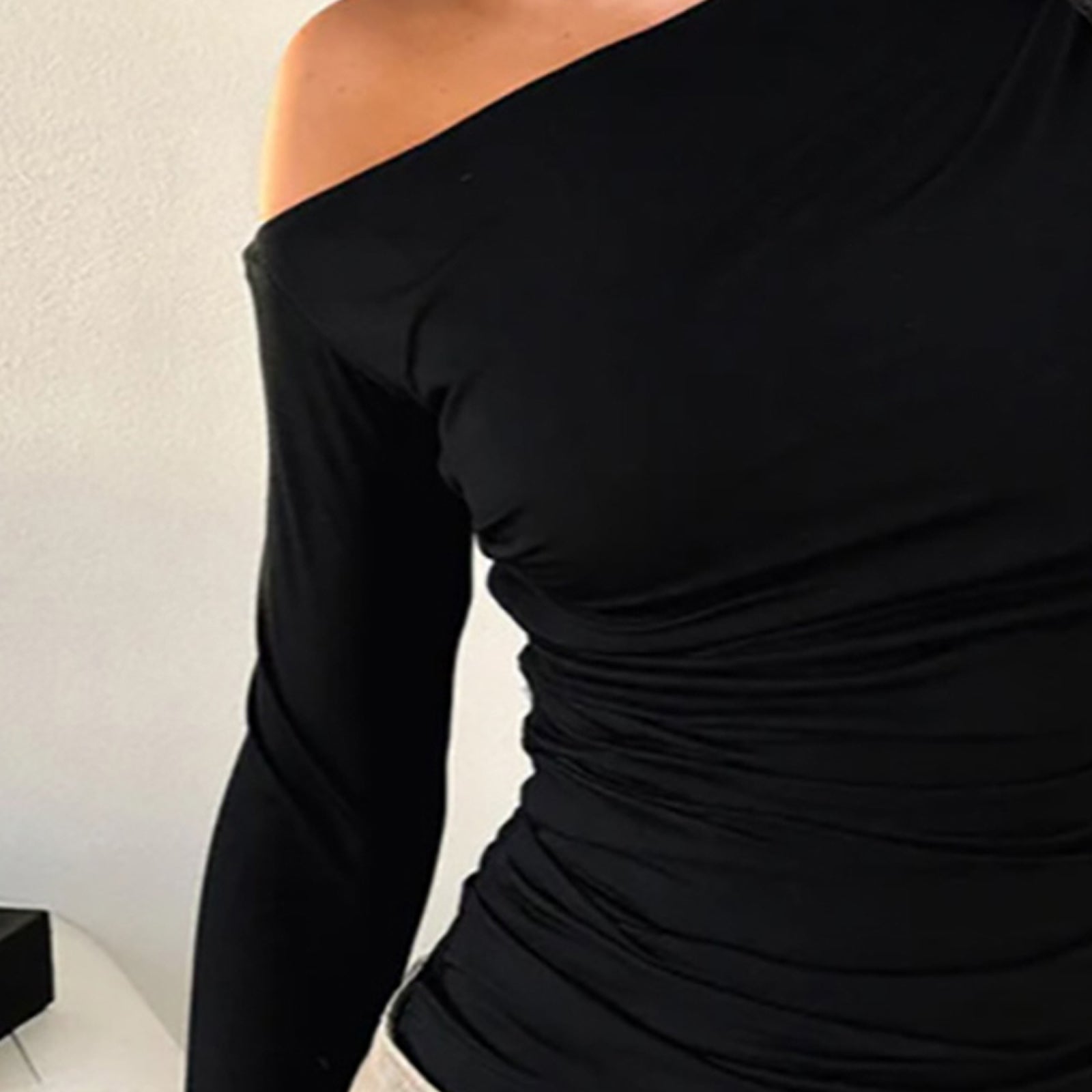 Women One Shoulder Extended Sleeves Top