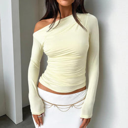 One Shoulder Extended Sleeves Fitted Top