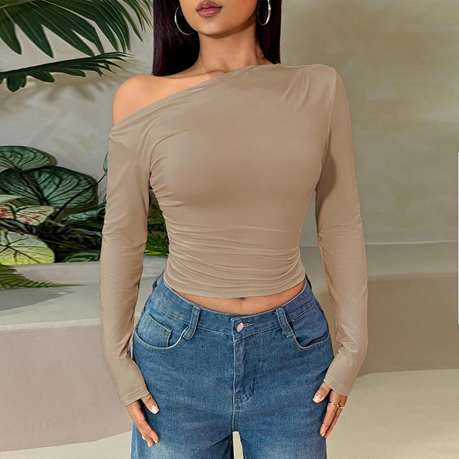 Women One Shoulder Extended Sleeves Top