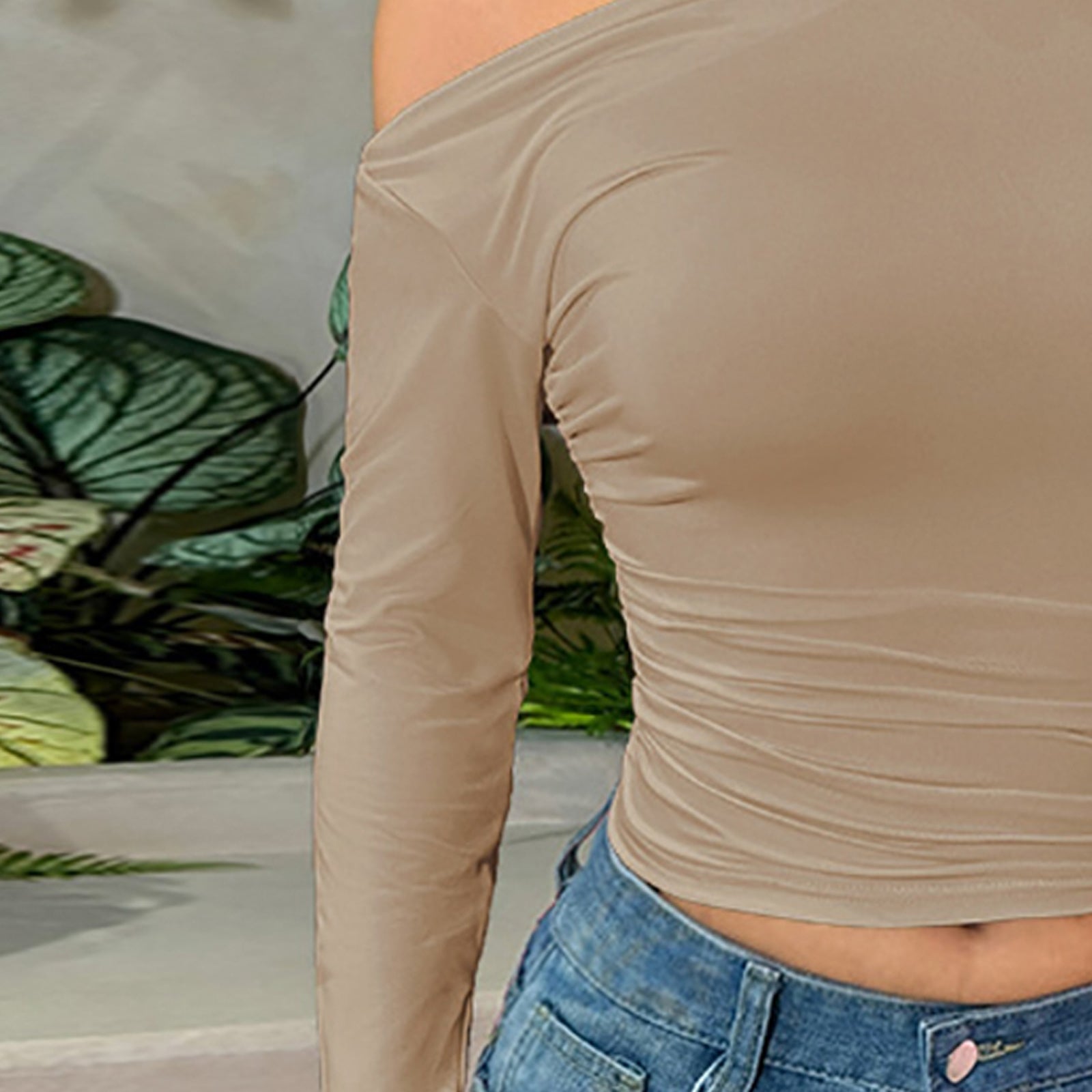 Women One Shoulder Extended Sleeves Top