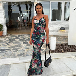 Floral Printed Cowl Neck Maxi Dress