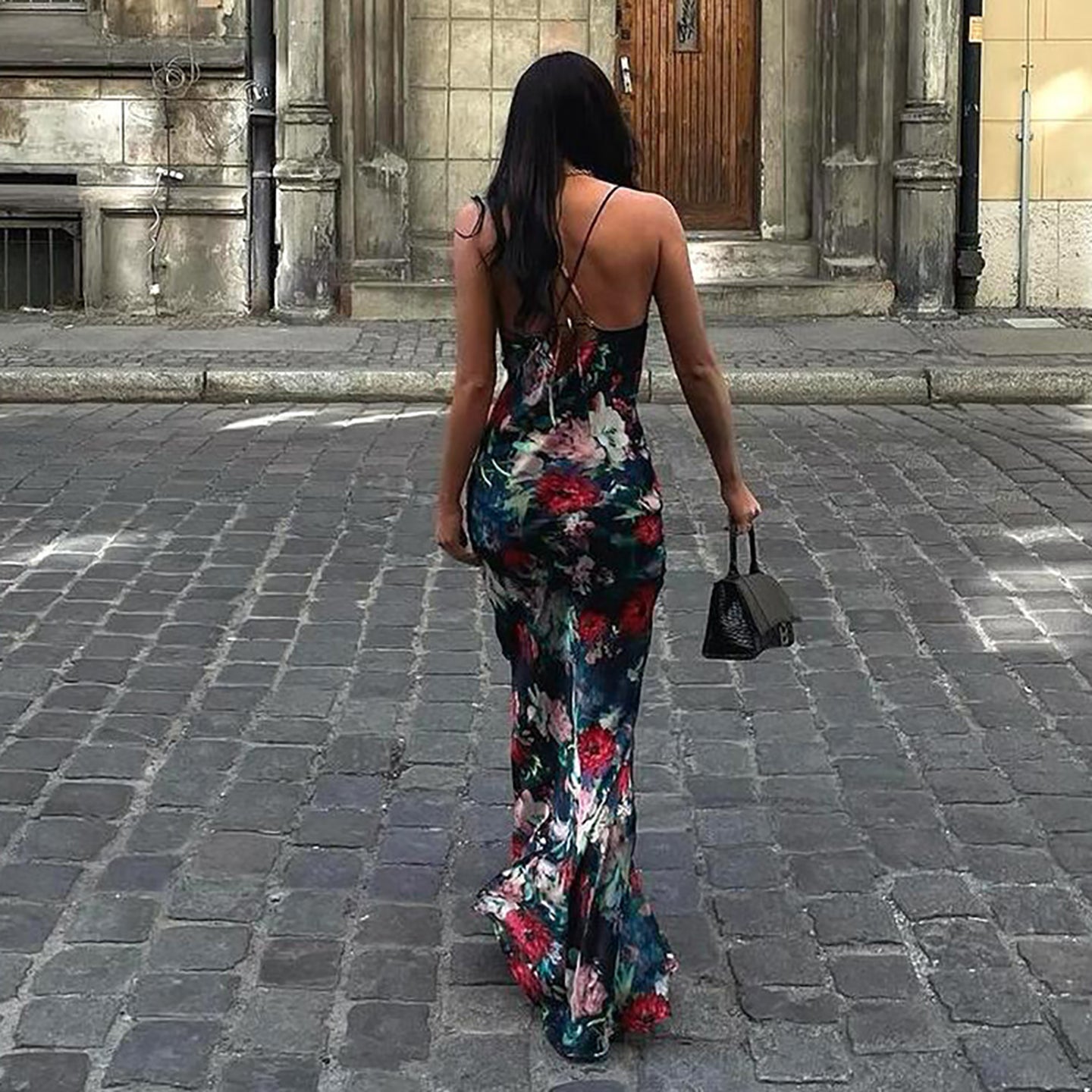 Floral Printed Cowl Neck Maxi Dress