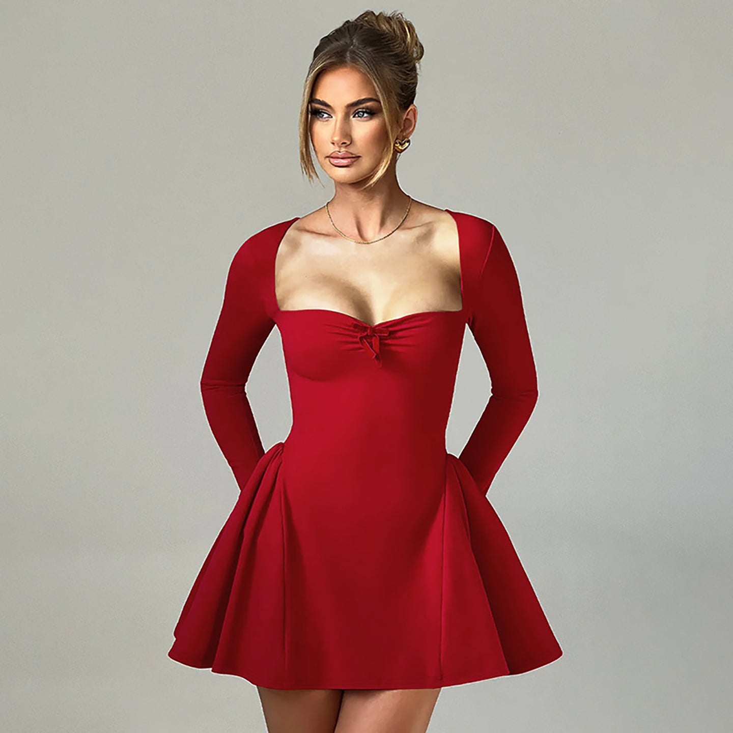 A-Line Mini Square Neck Dress