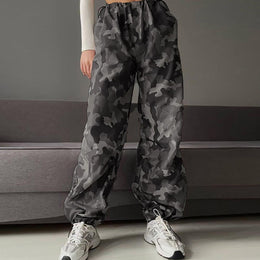 Women Camouflage Loose Fit Parachute Trousers