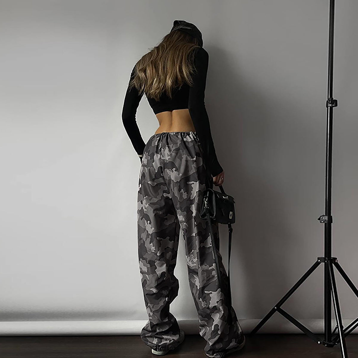 Women Camouflage Loose Fit Parachute Trousers