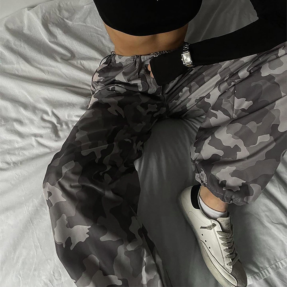 Women Camouflage Loose Fit Parachute Trousers