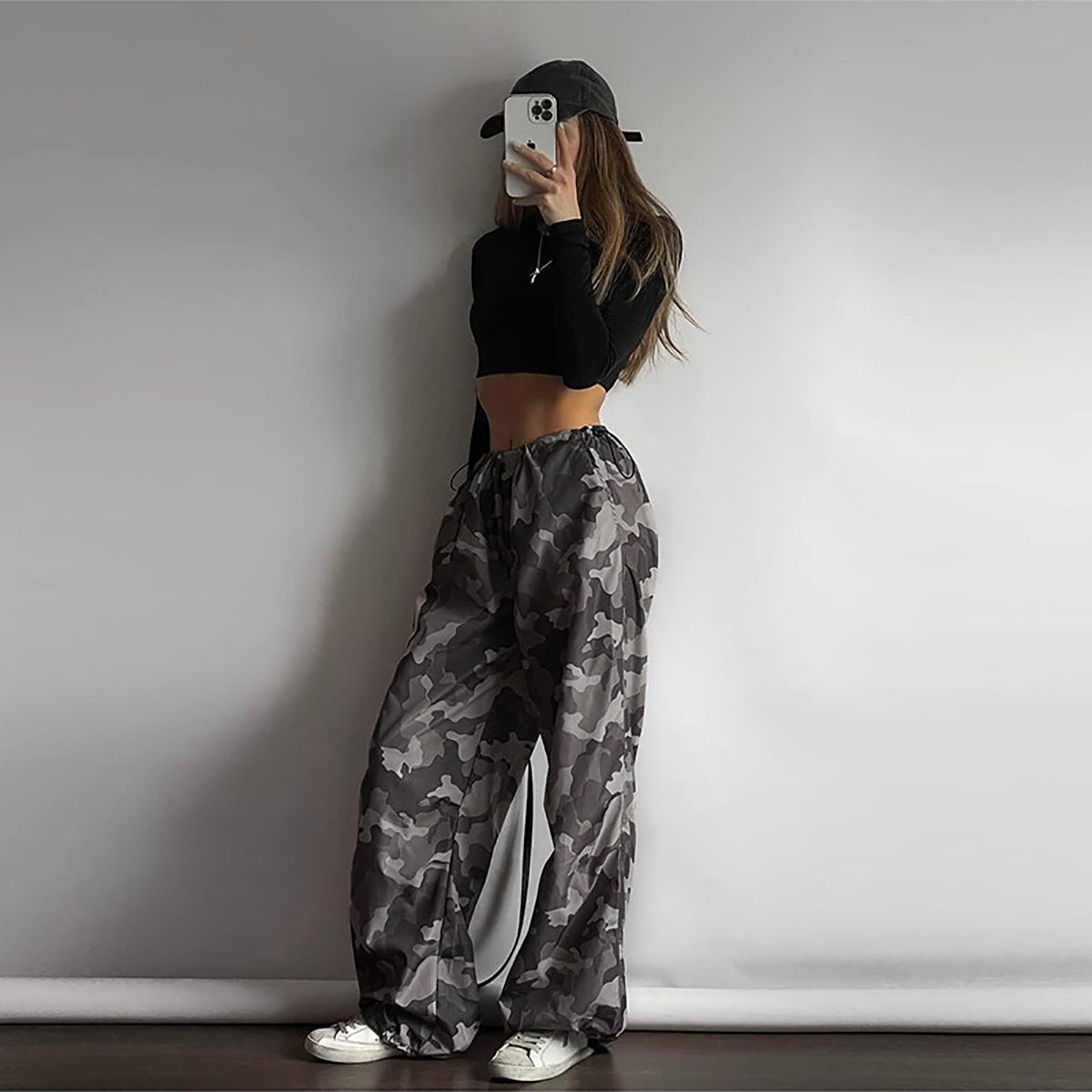 Women Camouflage Loose Fit Parachute Trousers