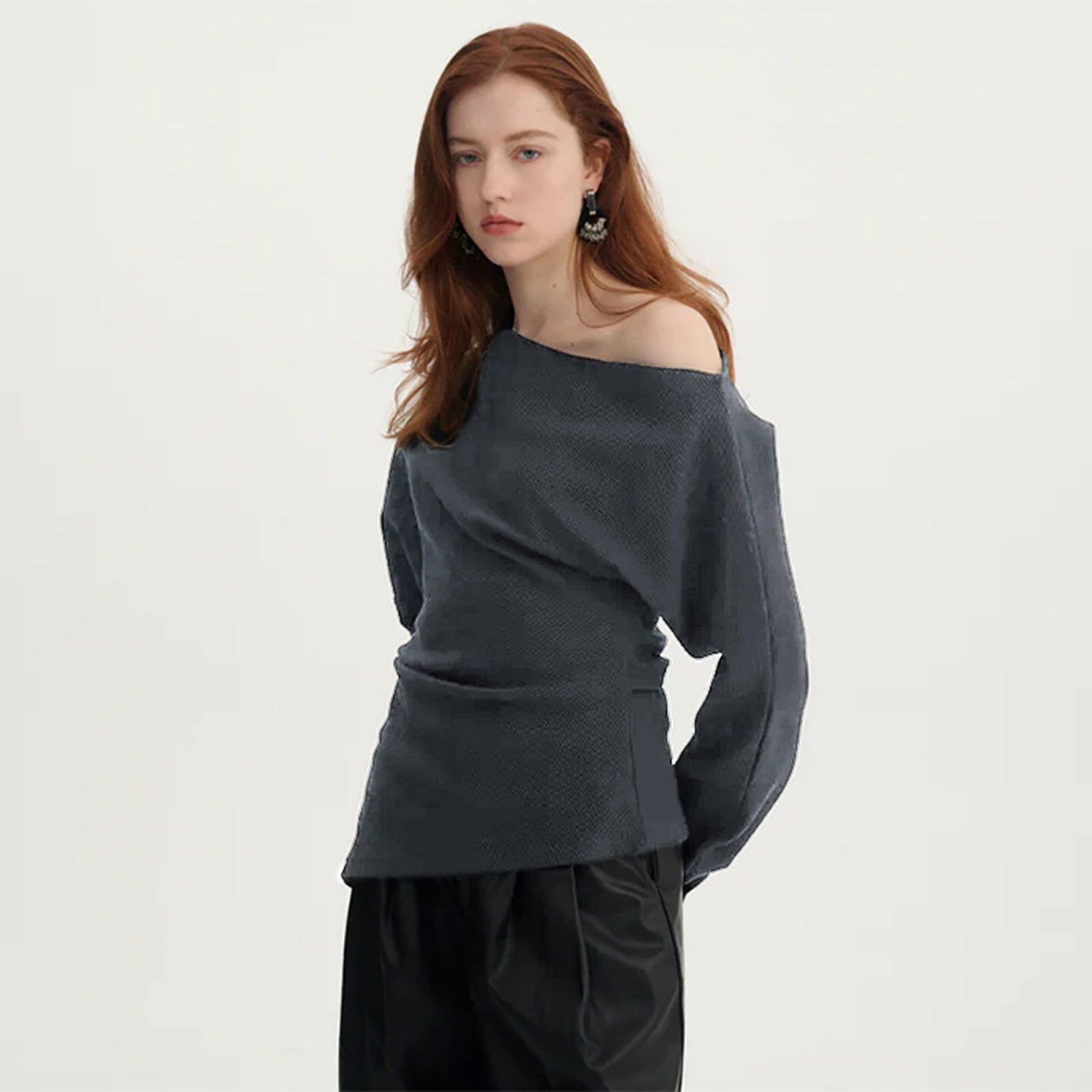 Women One Shoulder Extended Sleeves Crepe Top