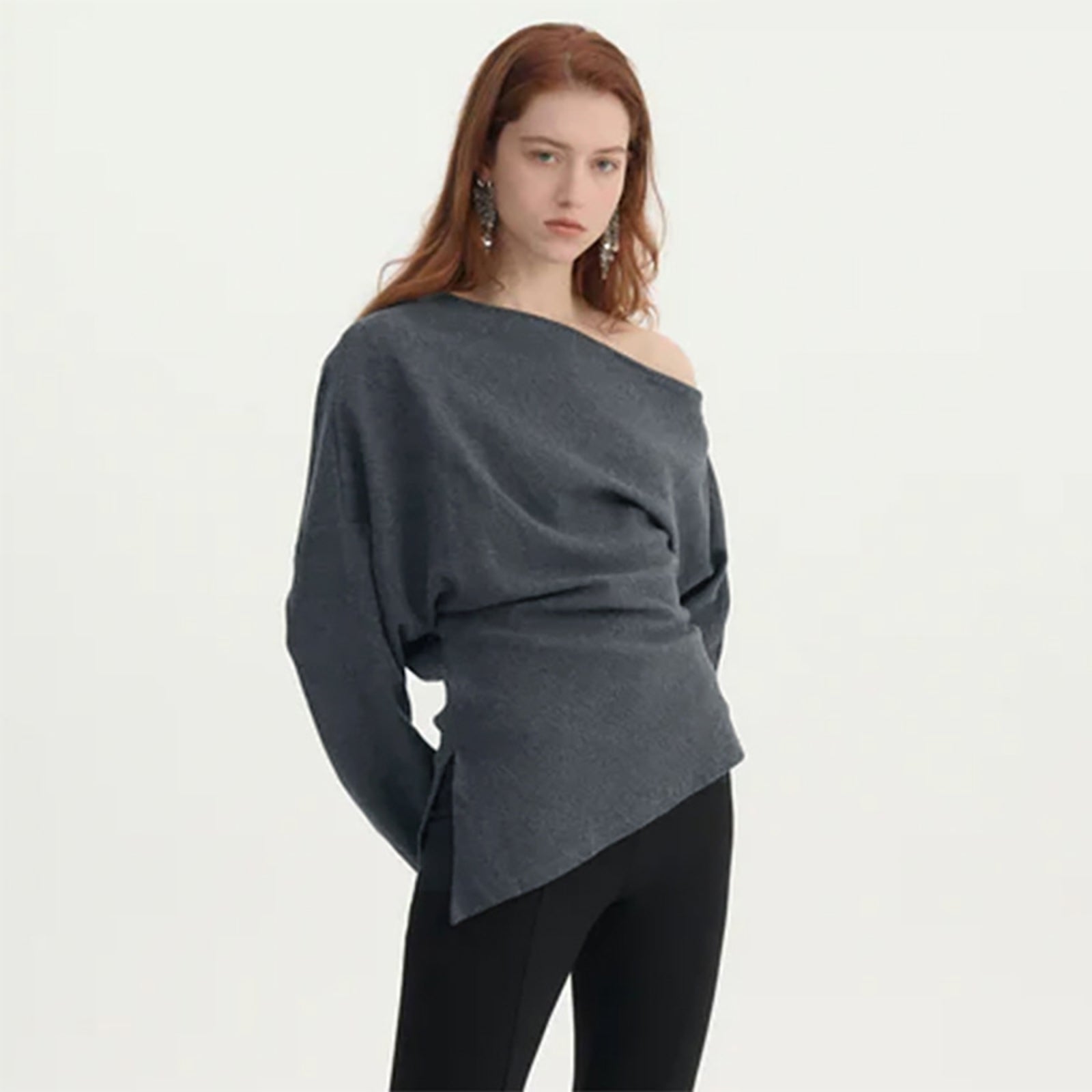 Women One Shoulder Extended Sleeves Crepe Top