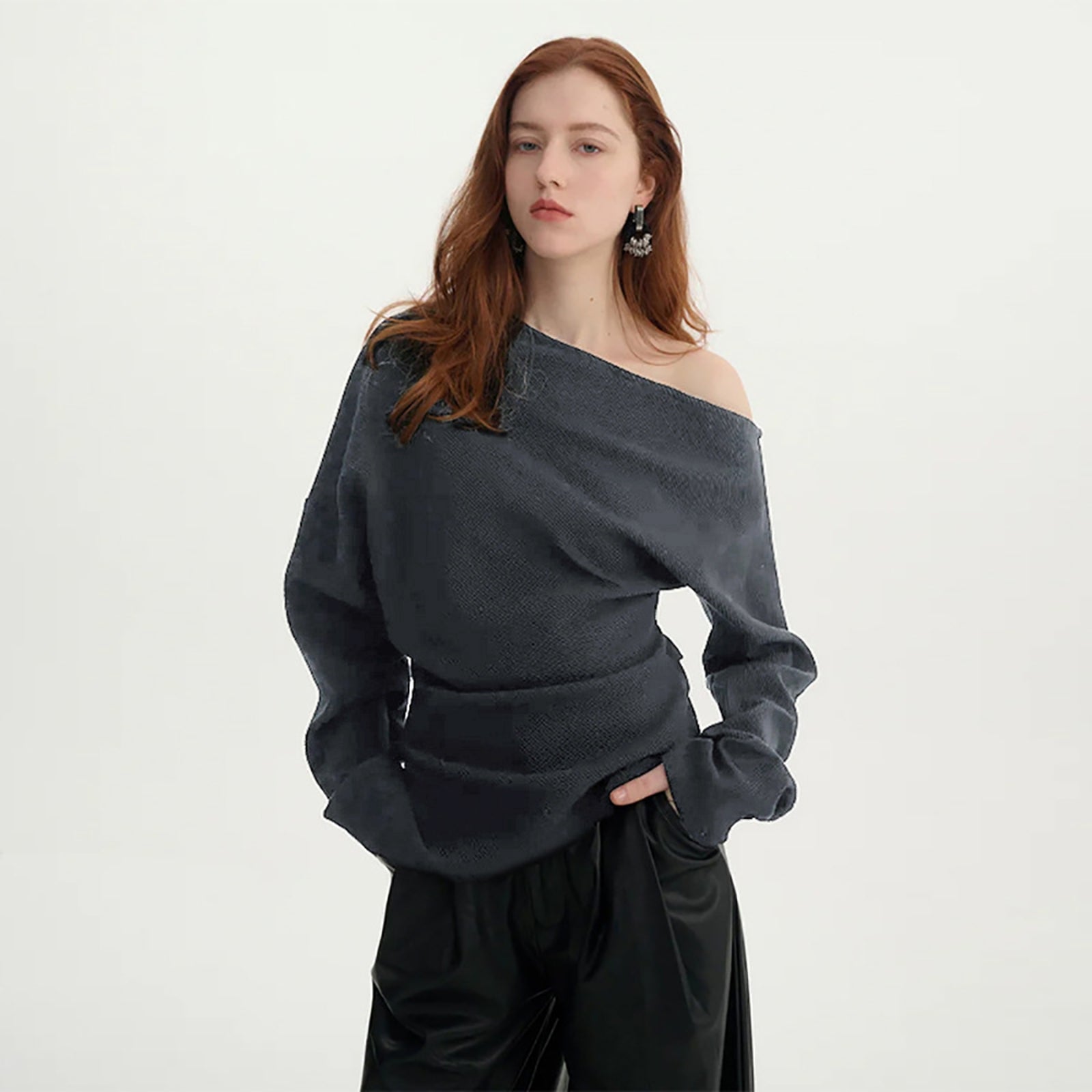 Women One Shoulder Extended Sleeves Crepe Top