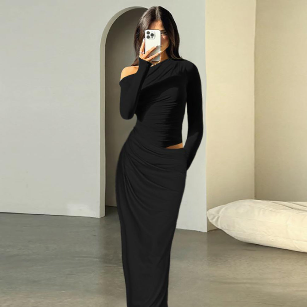 Women One Shoulder Bodycon Midi Dress