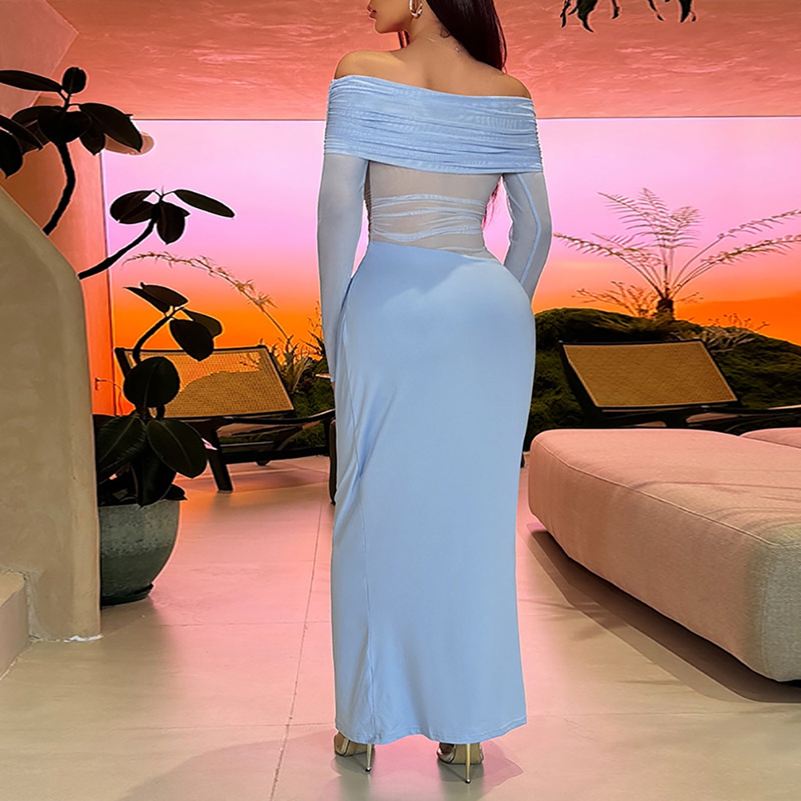 Women Off-Shoulder Gathered or Pleated Maxi Dress