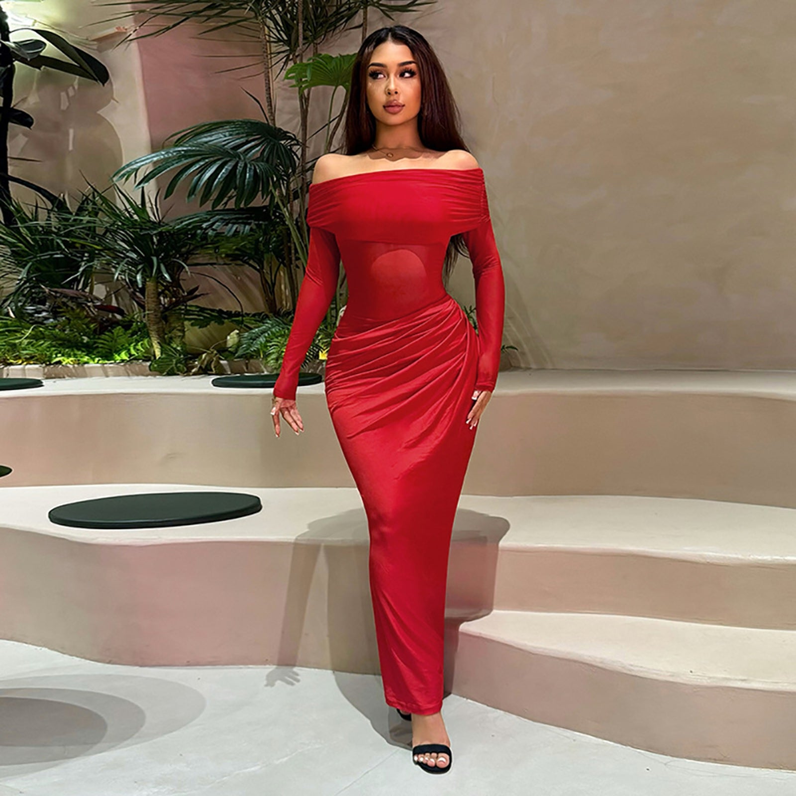 Women Off-Shoulder Bodycon Maxi Dress