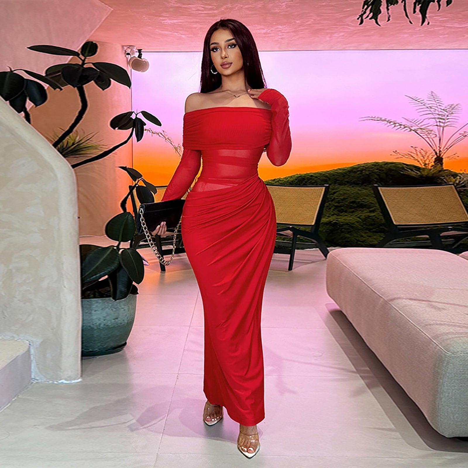 Women Off-Shoulder Bodycon Maxi Dress