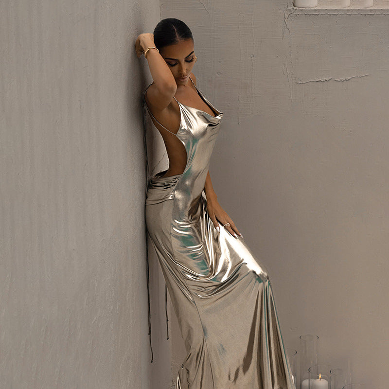 Gold Shoulder Strap Maxi Dress
