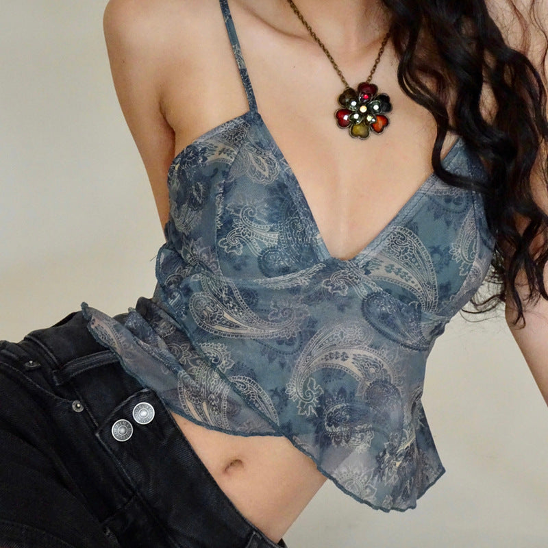 Ethnic Motifs Shoulder Strap Top