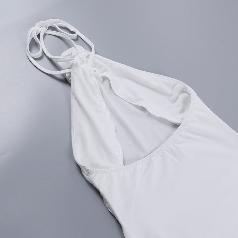 White Halter Neck Bow Bodycon Dress