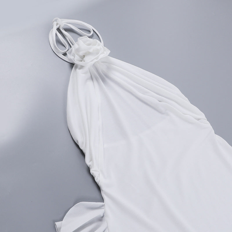 White Halter Neck Bow Bodycon Dress