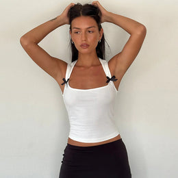 Women Solid Shoulder Straps Crop Top