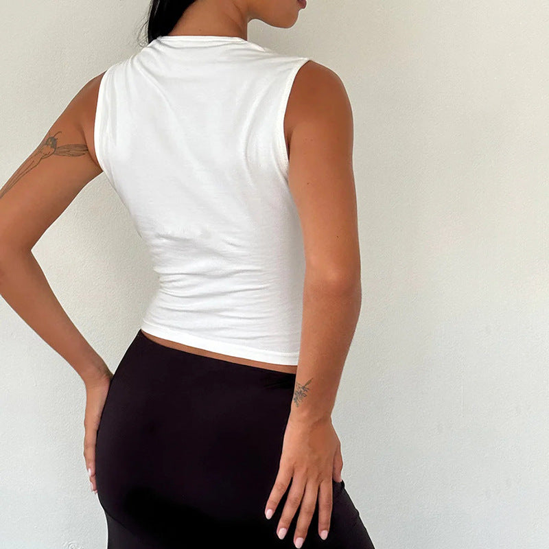 Women Solid Shoulder Straps Crop Top