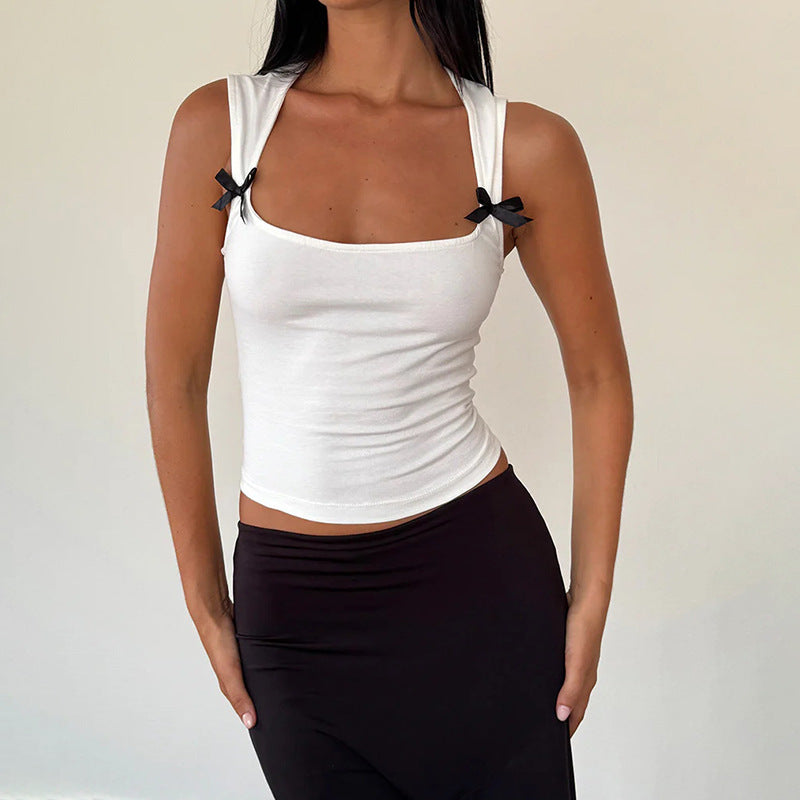 Women Solid Shoulder Straps Crop Top