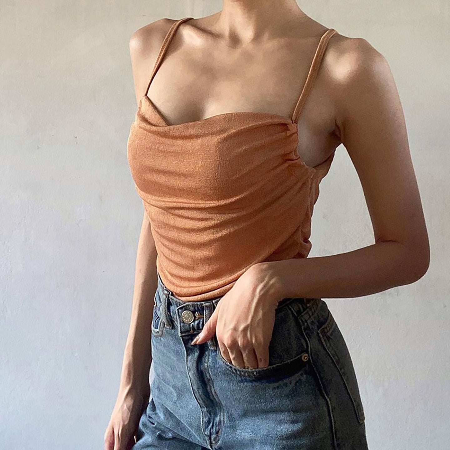 Women Cowl Neck Solid Sleeveless Top