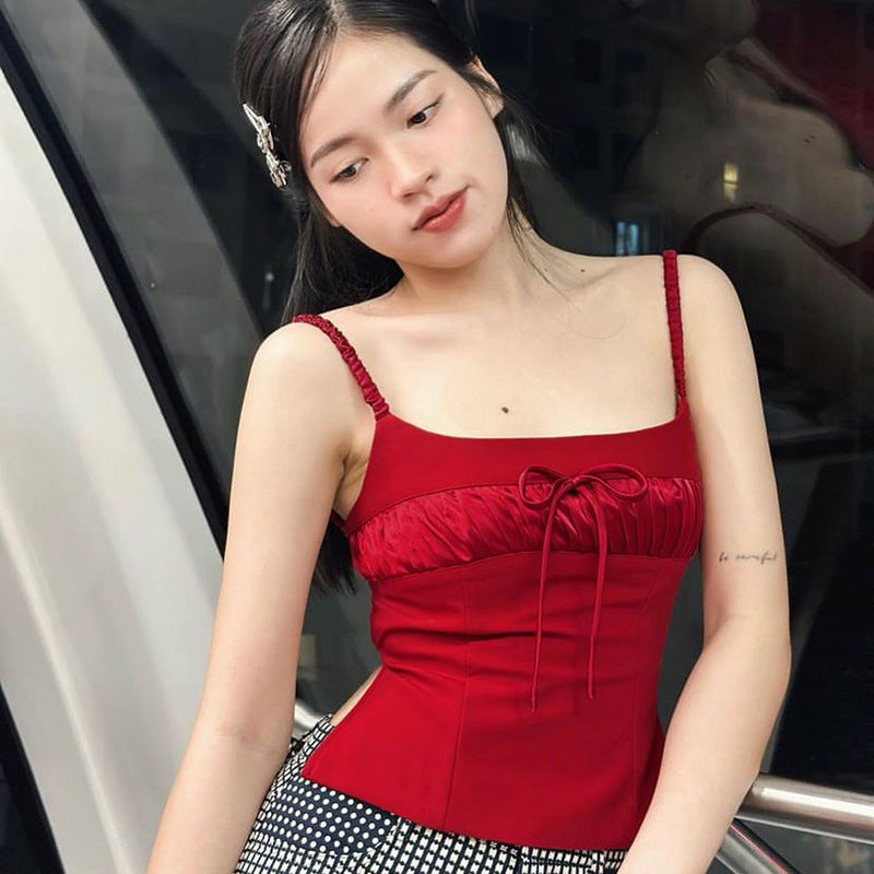 Red Square Neck Georgette Party Top