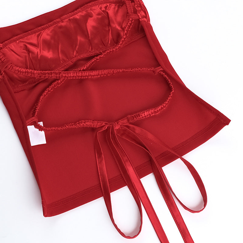 Red Square Neck Georgette Party Top