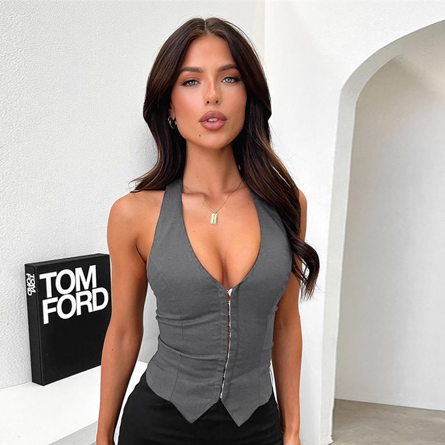 StyleCast Women Solid Plunge Neck Top