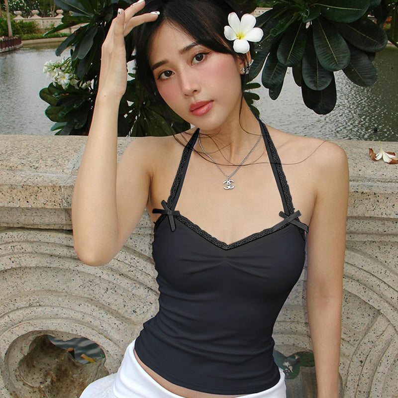 Women Solid Halter Neck Sleeveless Top