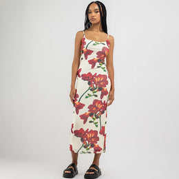 Floral Printed Shoulder Straps Bodycon Midi Dress