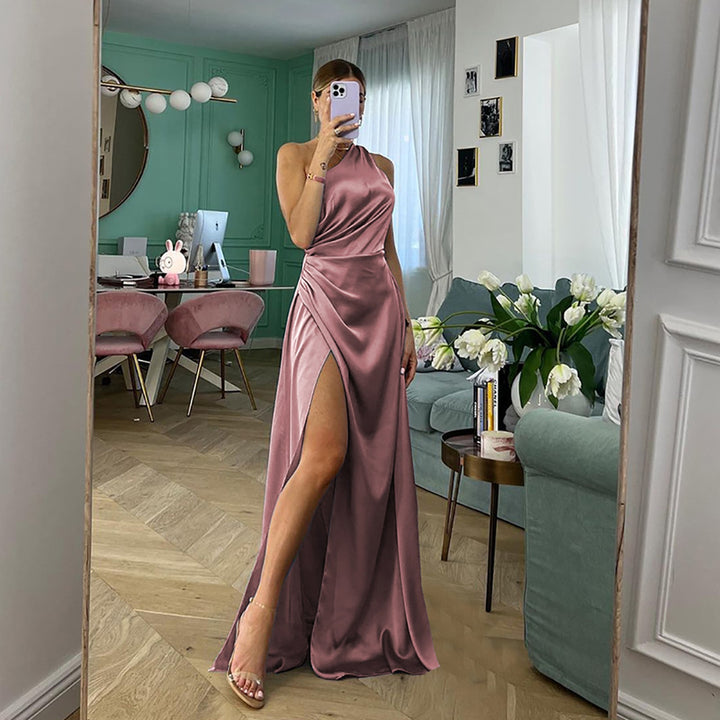 Women One Shoulder Sleeveless Fit & Flare Maxi Dress