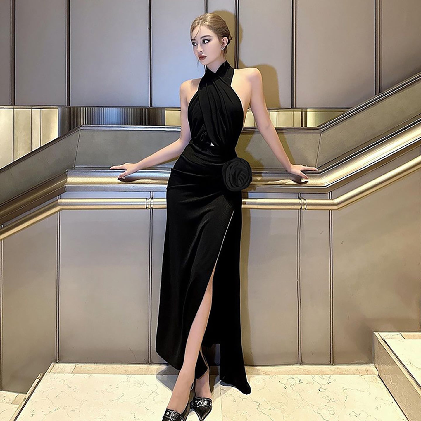 Halter Neck Wrap Maxi Dress