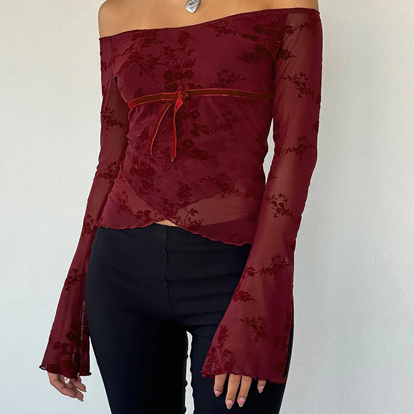 Women Floral Self Design Bardot Top