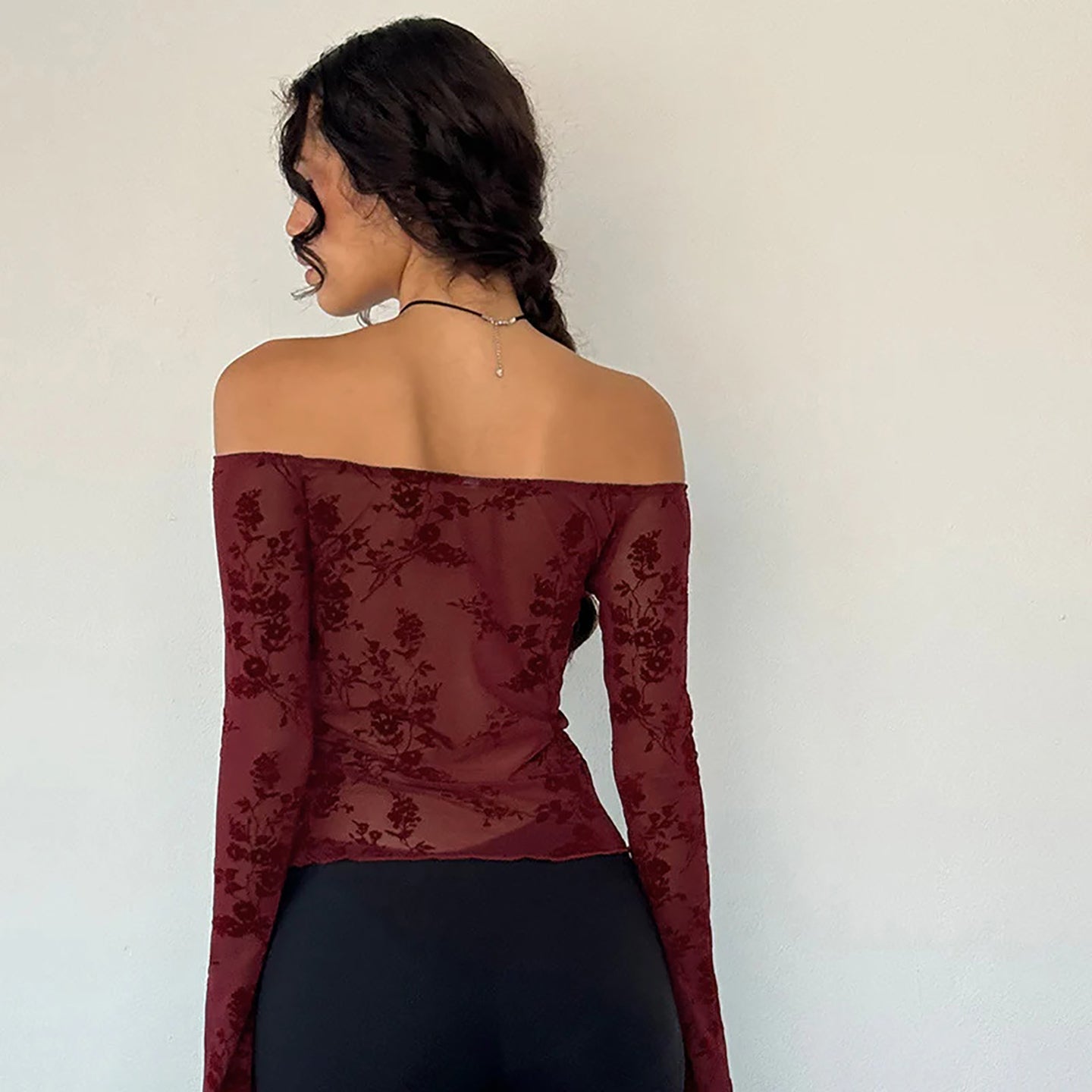 Women Floral Self Design Bardot Top